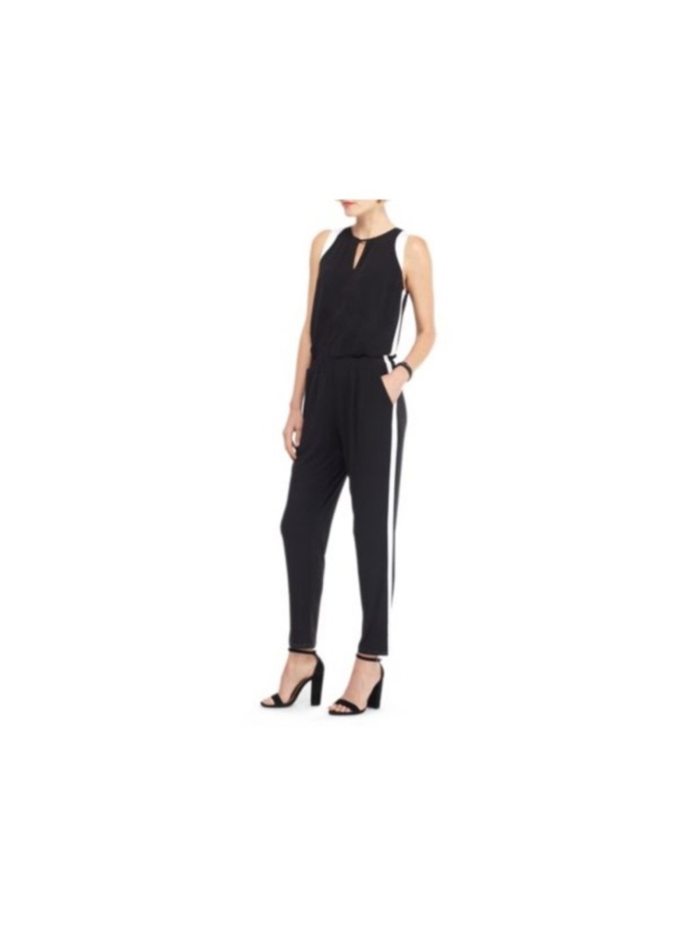 The Limited Black Sleeveless Pantsuit with White Side Stripes
